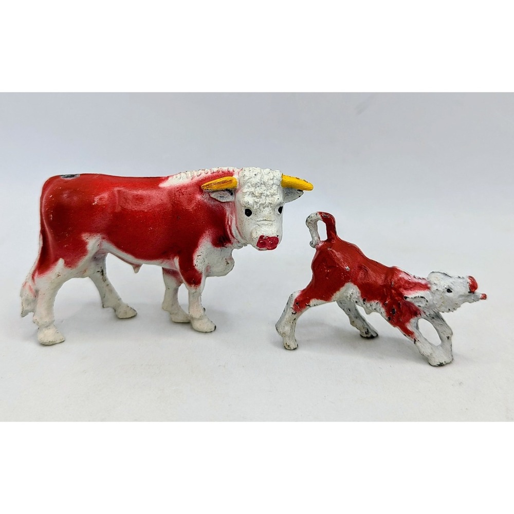 Vintage Manoil Lead Hereford Bull And Calf Figure Set C-20